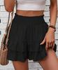 Women High Waist Smocked Ruffle Skort Layered Tiered Casual Summer Wide Leg Shorts Skirt