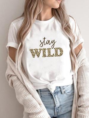 (Asiatische Größe) T Shirt Kleidung Leopard Brief Stil Trend Casual Mode Druck Weibliche Casual frauen Top Graphic Tee Kurzarm T-shirts