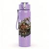 1PC Dark armored fantasy creature print 750ml colorful plastic sports water bottle leakproof pop up lid with straw for outdoor work home use