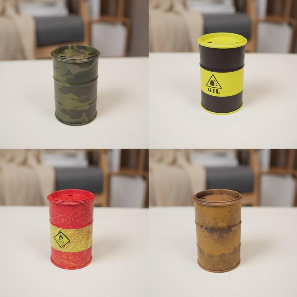 Chemistry Oil Drum Model Iron Mini Oil Drum Model War Games Scene Model Storage Box Desktop Decoration Car Model for Boys Gifts