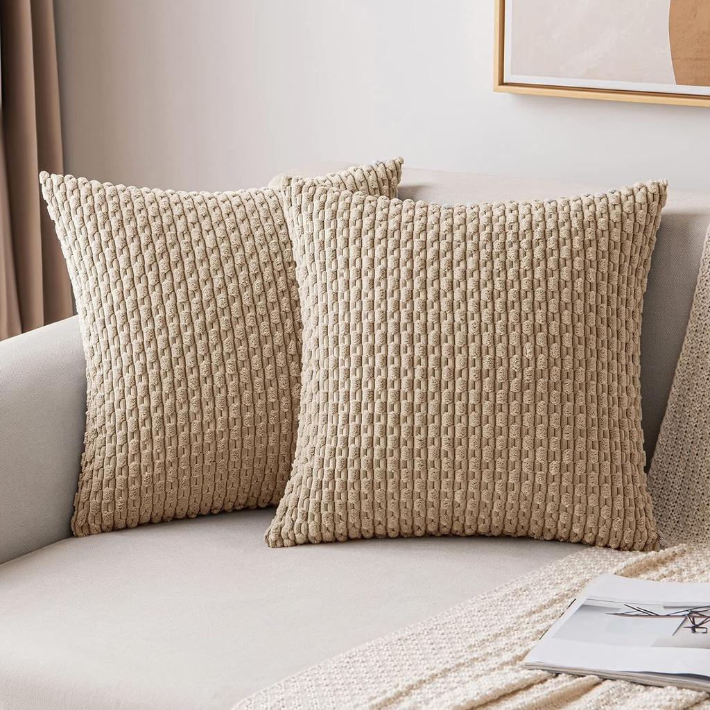 Green Pillow Covers Spring Decorations Boho Striped Corduroy Throw Pillow Cases Soft Plush Farmhouse Couch Cushion Case 45x45CM