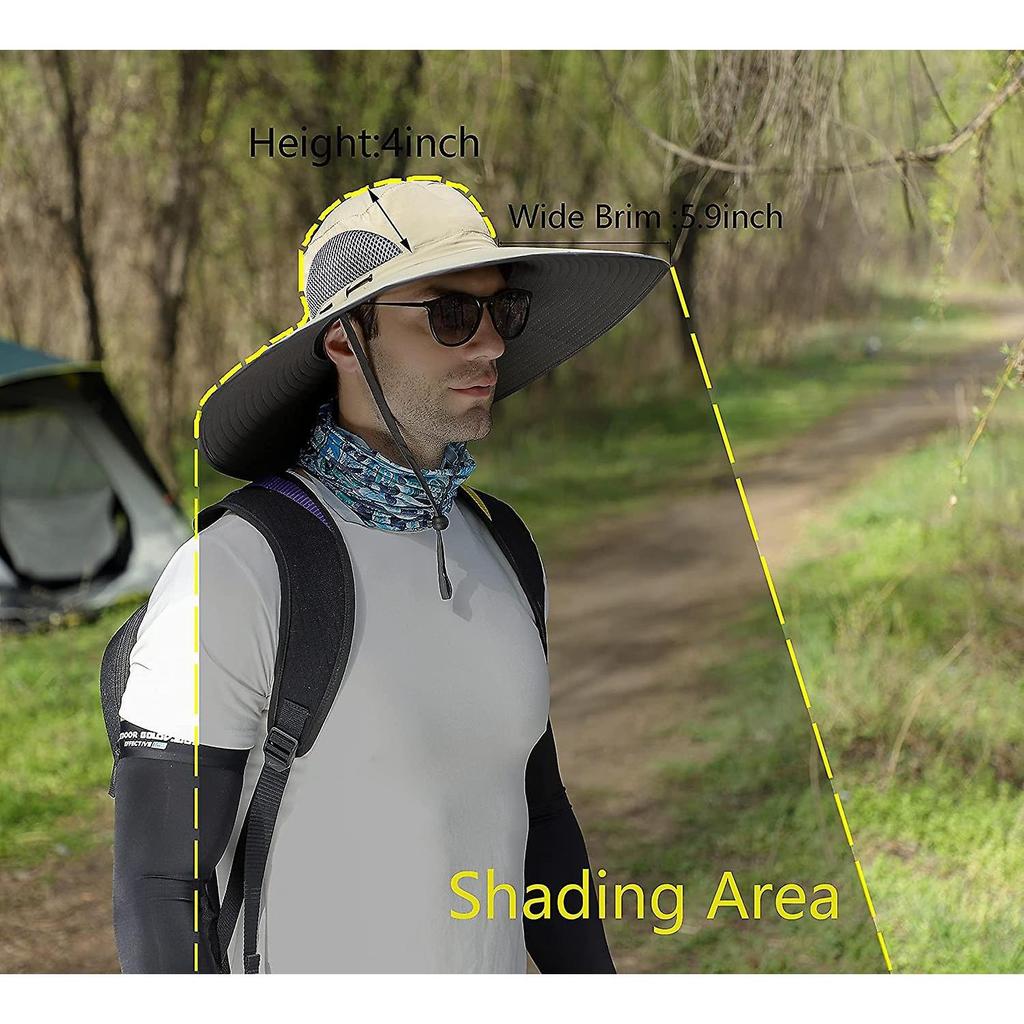 Men Wide Brim Sun Hats Upf50+ Waterproof Breathable Bucket Hat For Fishing, Hiking, Camping
