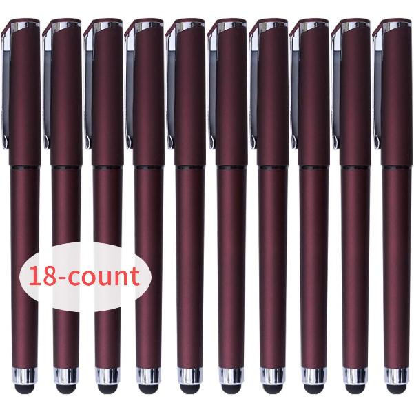 Black Gel Ink Rollerball Pens 1.0mm Gel Pens 2-in-1 stylus Pens 1.0mm Medium Point Pen for Office, Black gel ink(18 Pack-Dark red)