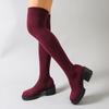 Fashion Chunky Heel Over The Knee Boots Women Plus Size 35-42 Stretch Knitted Sock Boots Woman Non Slip High Heels Long Botas