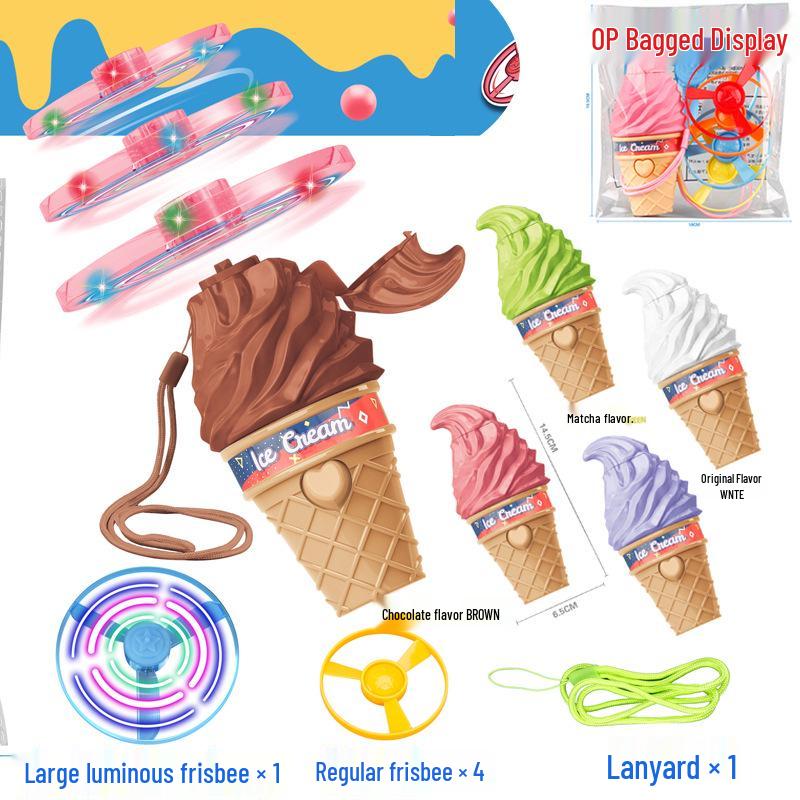 Street Stall Luminous Toy Set: Rotating Ice Cream & Bamboo Dragonfly Frisbee