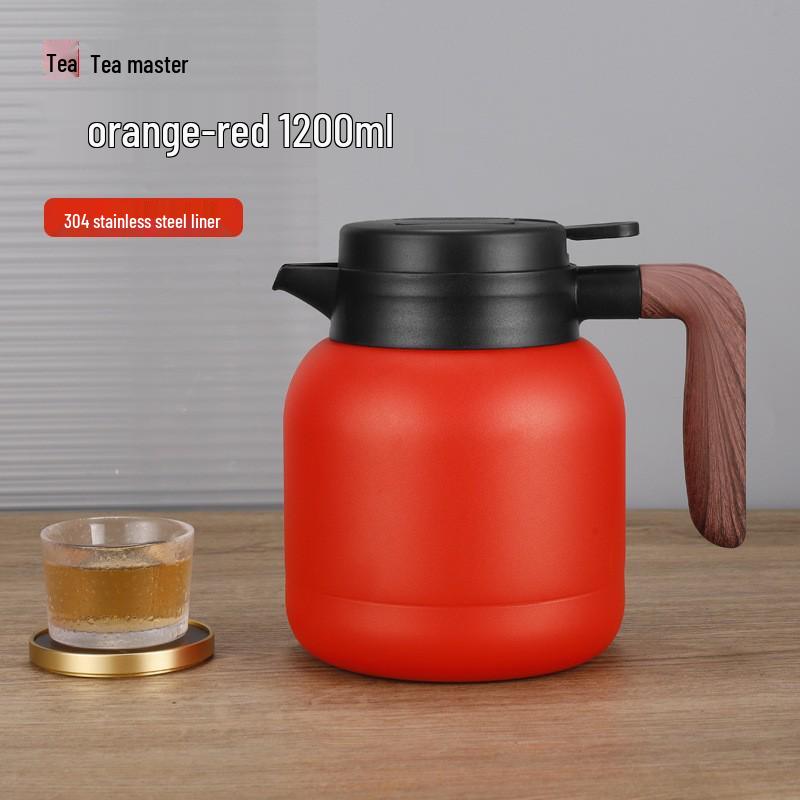 Large Capacity 304 Stainless Steel Insulated Teapot with Wood Grain Handle for Home and Office.