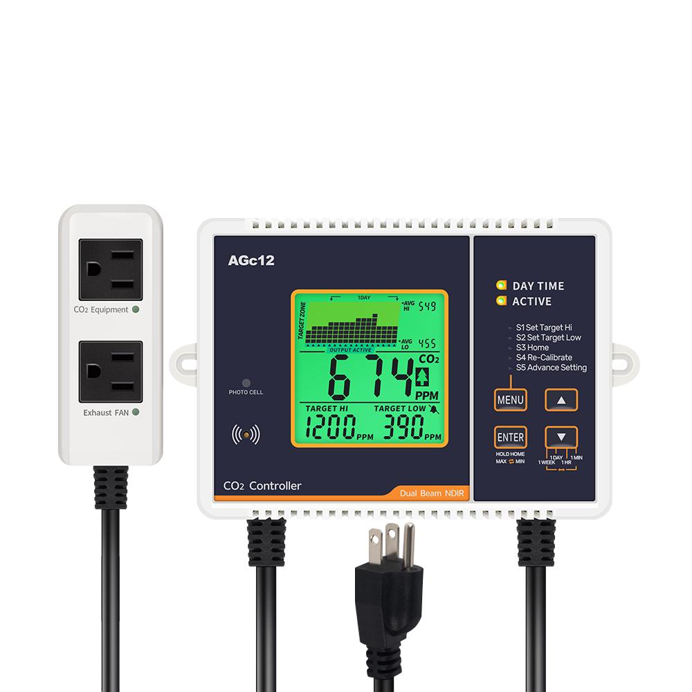 Carbon Dioxide Controller CO2 Controller Dual Channel NDIR CO2 Meter Day Night Carbon Dioxide Pressure Reducer For Greenhouse