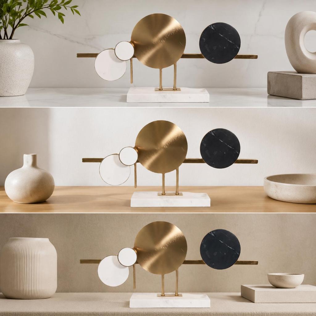 Copper-Toned Metal Sculpture with Marble Base Eye-Catching Table Art Decoration