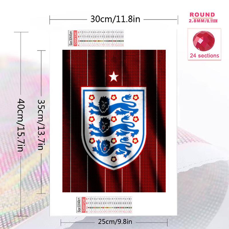 England national football logo Pattern  3pcs 100% Round Full Drill 5D DIY Diamond Painting Embroidery Cross Stitch Rhinestone Décor