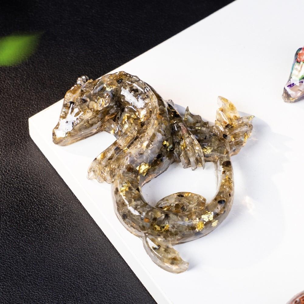 Dragon Resin Crystal Figurine Home Decor With Natural Gemstone Chips For Gift Collectors