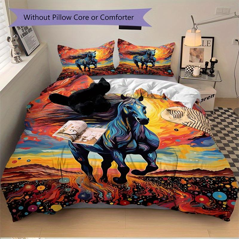 3pcs Animal-themed Horse Soft and Comfortable Breathability, Bedding Set, Machine Washable, Suitable for All Seasons153