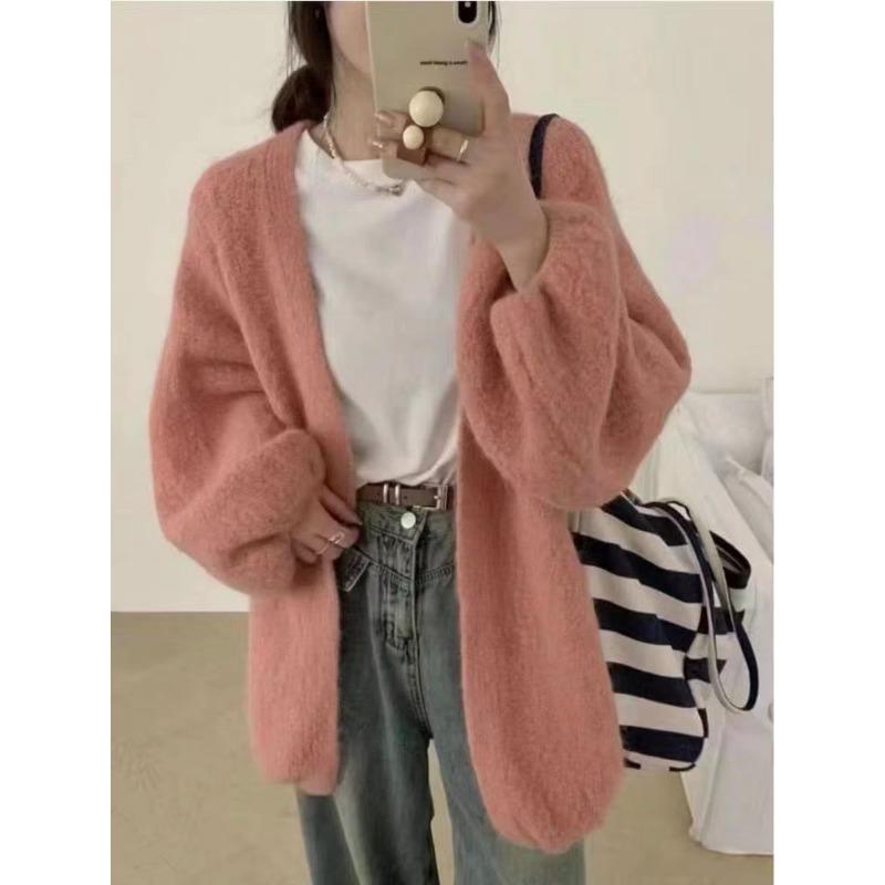 Retro high-end lazy wind knitted cardigan autumn new loose and versatile temperament sweater jacket
