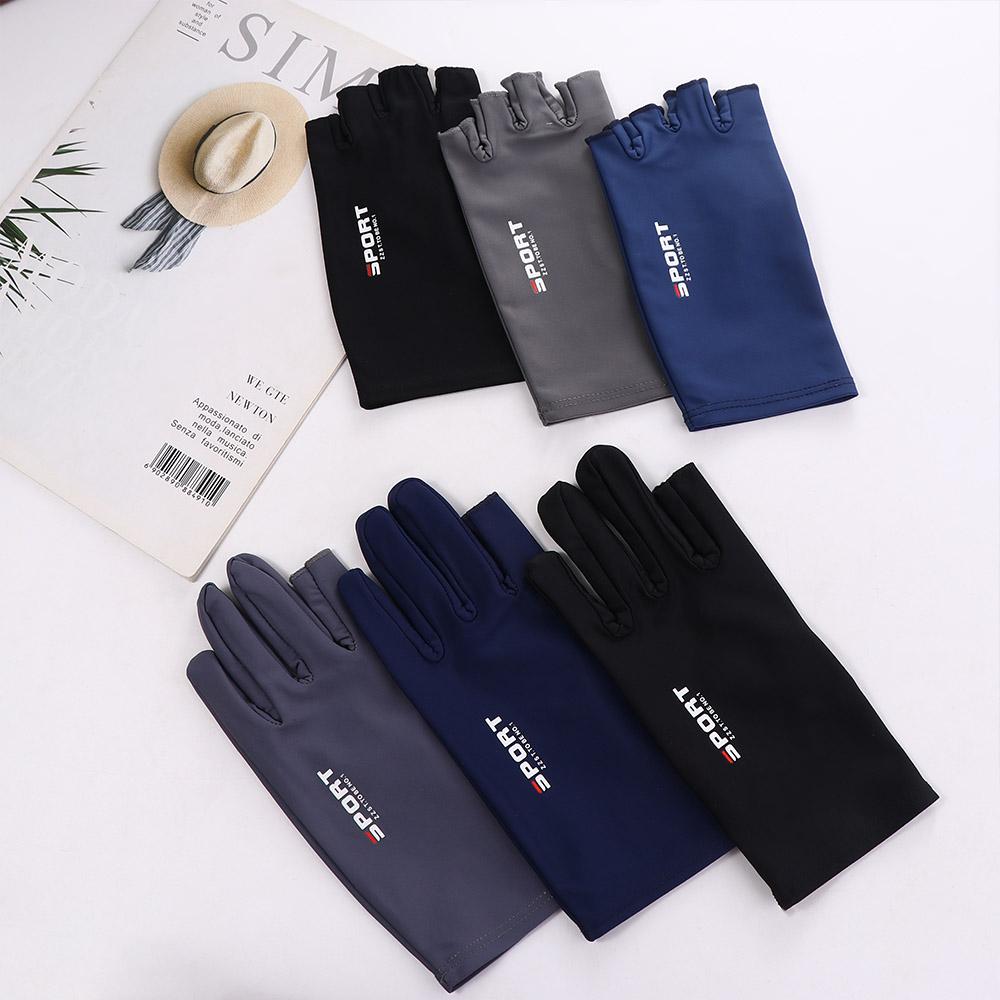 Protection Silicone Driving Men Elastic Gloves Ice Silk Gloves Non-slip Mittens Half Finger Gloves