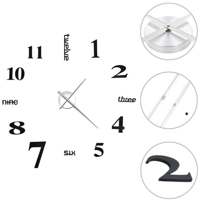VidaXL 3D Wall Clock Modern Design XXL Black Home Decoration Living Room 50635