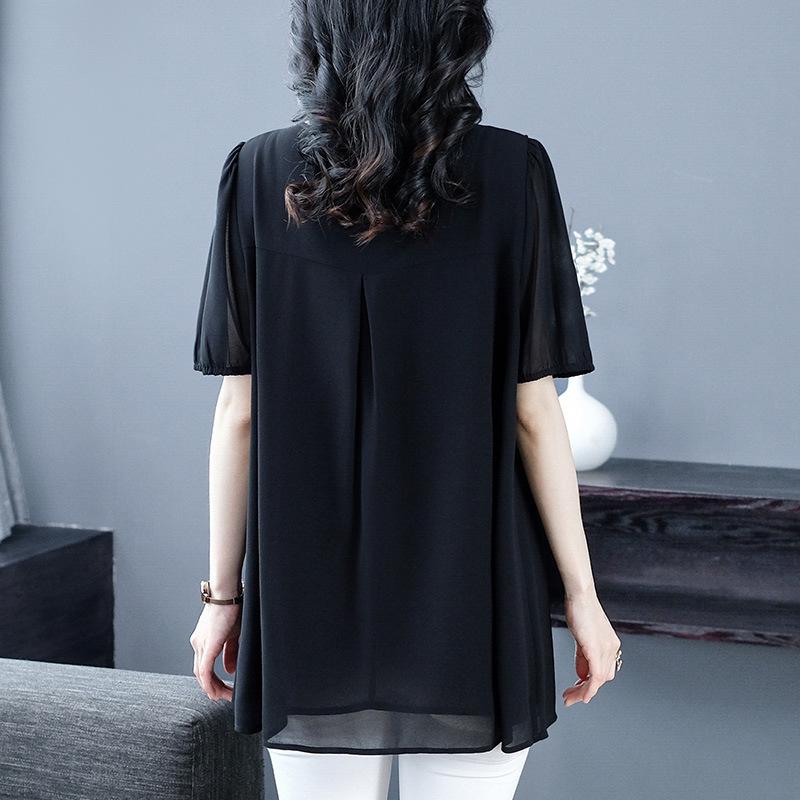 Summer Short Sleeve Pleated Chiffon Shirt - Plus Size, Casual, Loose Fit Women's Apparel