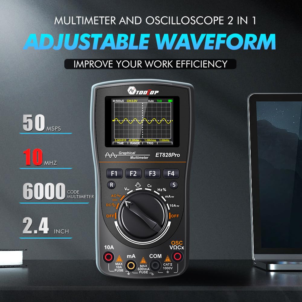 Oscilloscope Multimeter, 2-in-1 Intelligent Digital Scope Meter Multimeter, Professional LED Handheld Oscilloscope Multimeter with 50Msps
