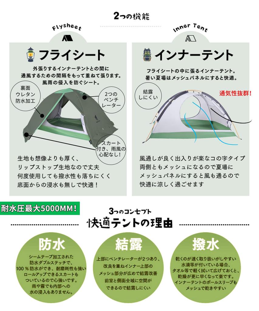 GEERTOP Tent, 2 Person Solo Tent, Lightweight, 4 Seasons, Double Layer, Water Pressure Resistance 5000MM, Waterproof, Mountaineering Tent with Skirt,