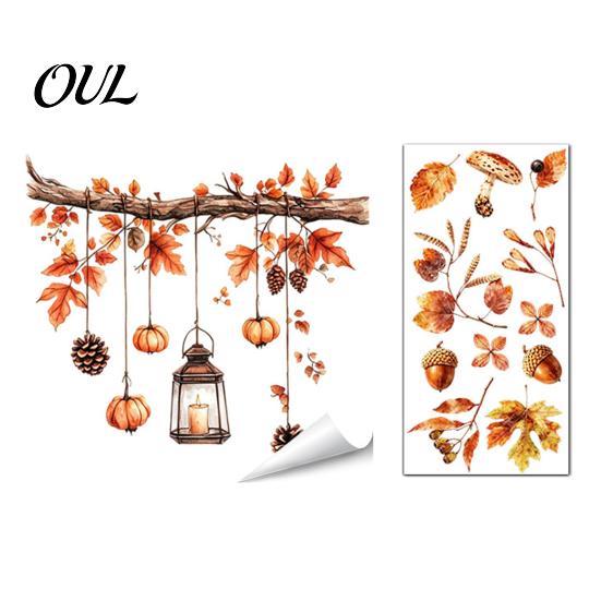 Static Window Decals of Forest Animals Autumn Sticker with Cute & Maple Leaves, Removable Harvest Pastoral Theme Art Festival Clings, Waterproof