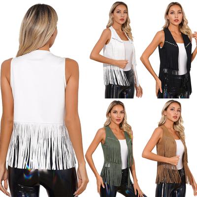 Women Tassels Fringe Sleeveless Vest Cardigan Waistcoat Jacket Outwear Tops