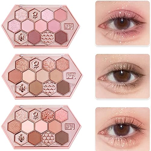 SNS Eyeshadow Cute Honeycomb 12-Color Makeup Palette Honey Tea Powder Ins Brush Dual Use Waterproof Sweatproof High Pigmentation Long-lasting 10.8g