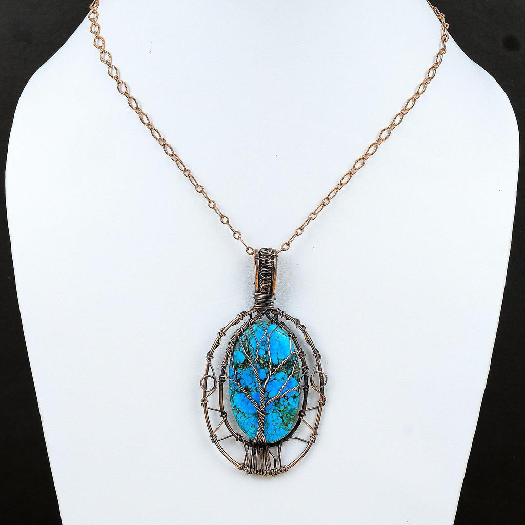 Tree Of Life Tibetan Turquoise Copper Pendant Wire Wrapped Pendant Gemstone Designer Pendant Turquoise Jewelry Gift For Her Handmade Jewelry