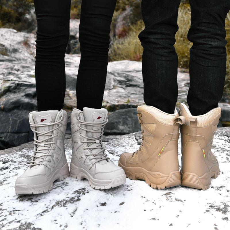 Winter combat boots large size outdoor velvet warm snow boots high top cotton shoes couple mountaineering boots