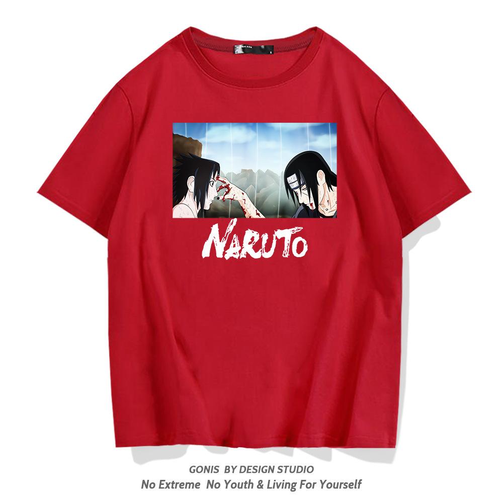 Naruto T-shirt male Japanese anime Sasuke Uchi Hasuki family trendy brand youth pure cotton loose top