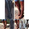 Elegant Womens Over The Knee Lace Up Bandage Thigh High Combat Low Heel Boots Flat Shoes For All-day Comfort