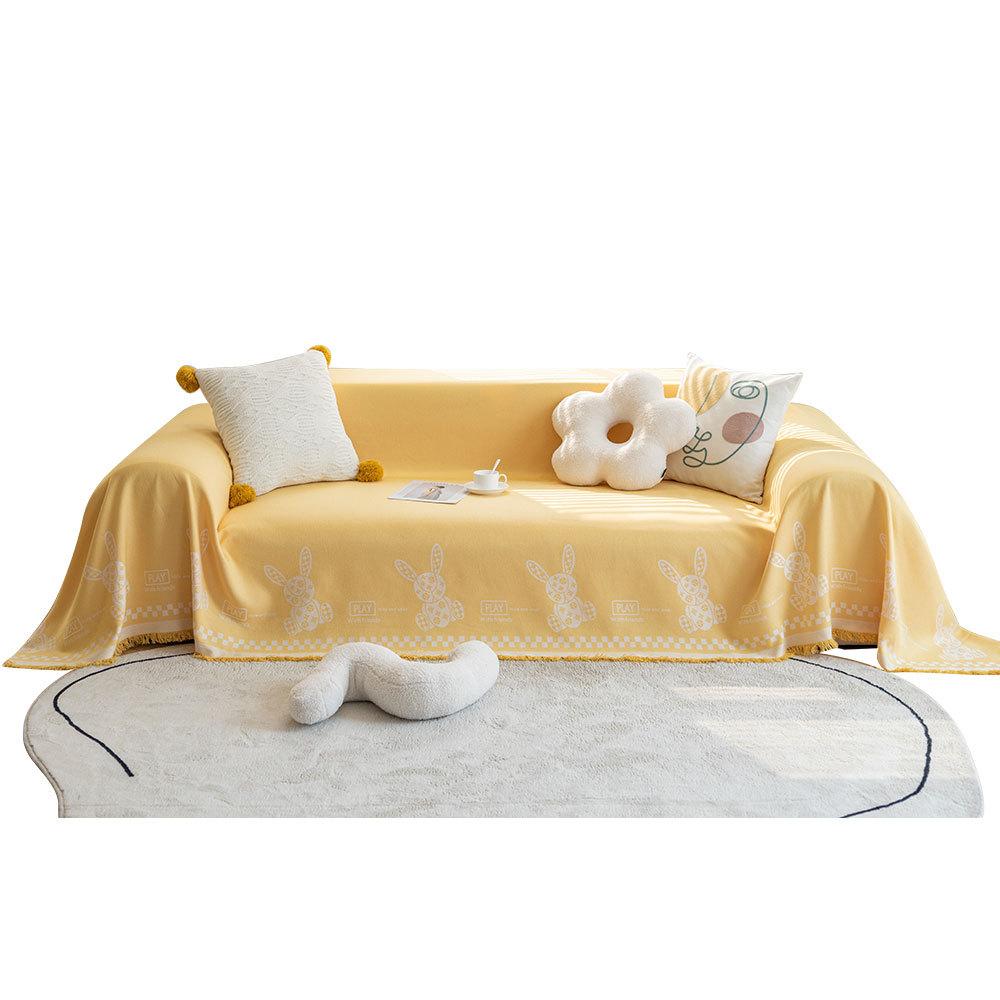 Cotton Thread Sofa Towel Cover Cloth Four Seasons Universal Anti-Scratching Non-Stick Wool Cartoon Jade Hare Simple Universal Thickened Non-Slip
