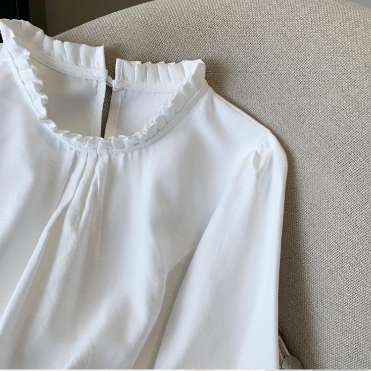 Chic va Shirin Keng Bluzka Frill Qirralari bilan Elegant Koreys Uslubidagi Uzun Yengli Top