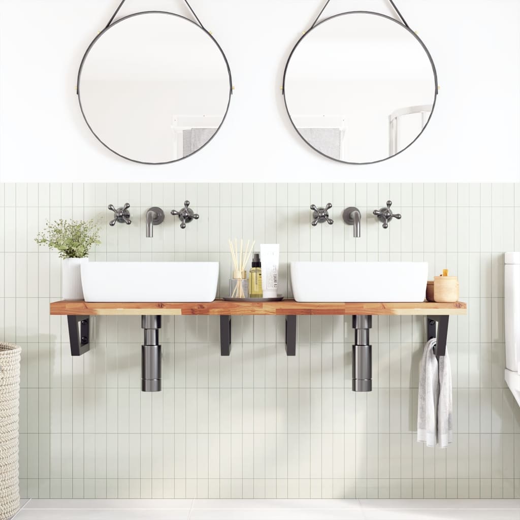 Vidaxl Wall Shelf Under Sink, Steel and Solid Acacia Wood
