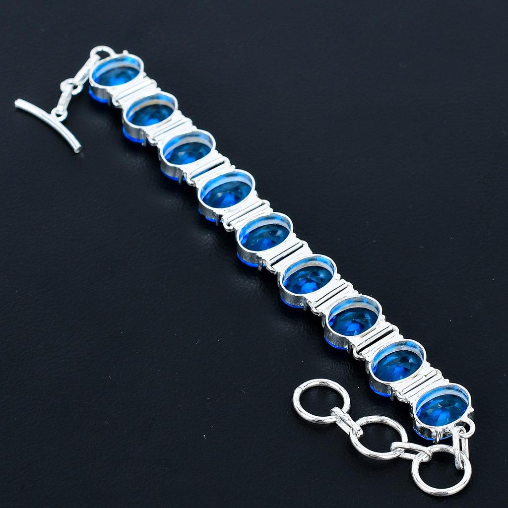 London Blue Topaz Armband 925 Sterlingsilber Armband Verstellbares Kettenarmband Handgefertigtes Boho-Armband Blautopas Edelstein Schmuck Partykleidung Geschenke