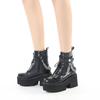Punk Motorcycle Metal Belt Buckle Front Lace-up Thick Heel Short Muffin Shoes Martin Women's Thick Sole