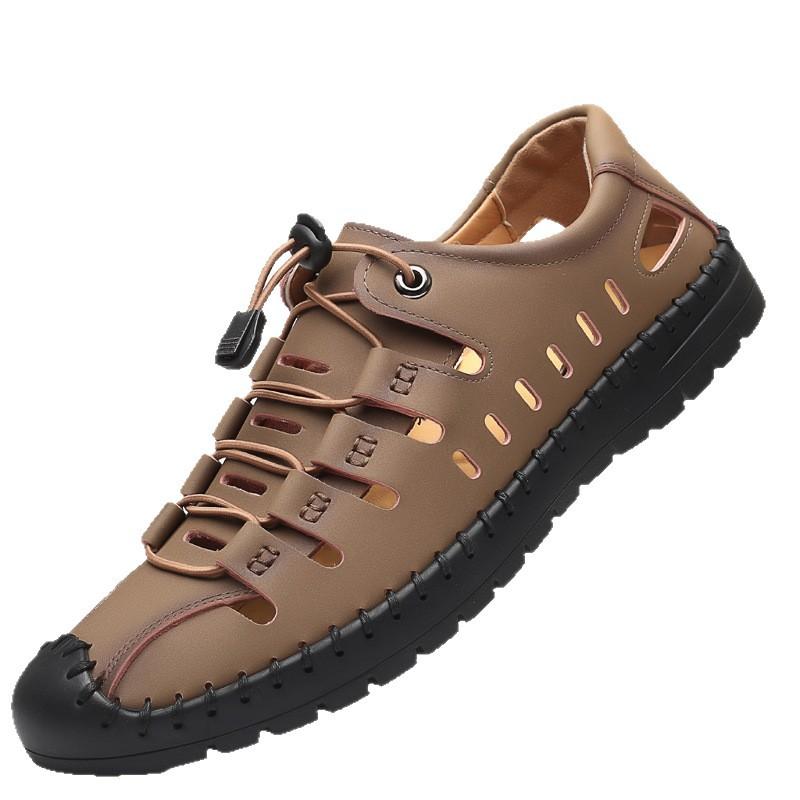 Leather Sandals Men's 2025 Summer New Casual Hollow Leather Sandals Soft Sole Driving Hole Men's Shoes
