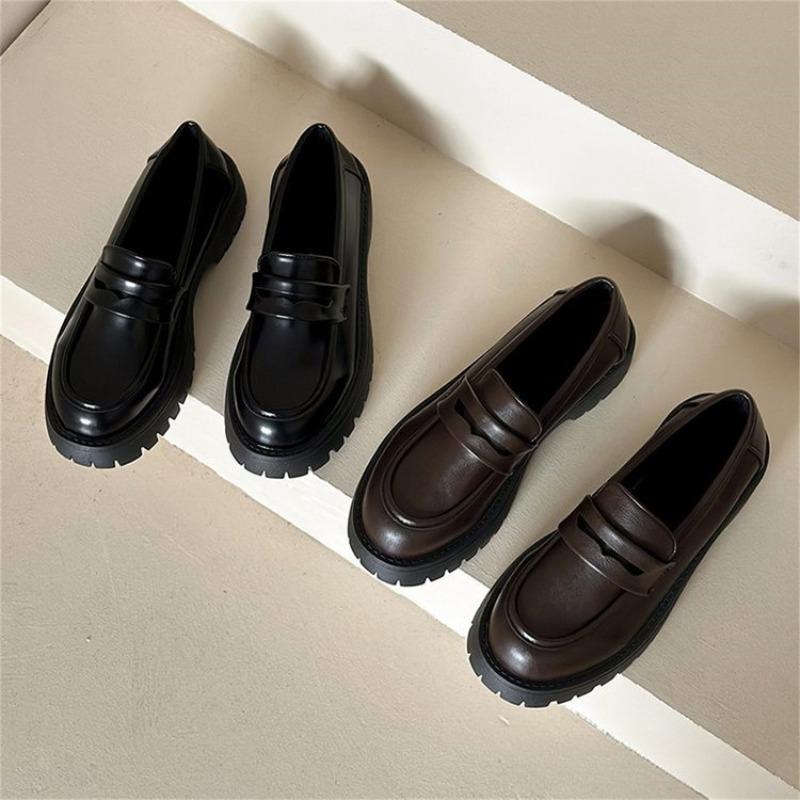 Soft-soled Shoes, Leather Shoes, Women's Retro Muffin, Thick-soled Single Shoes, Loafers