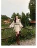 Bohemian Vacation Style Apricot Lantern Sleeve Dress Early Spring Atmosphere Sweet First Love Lace-up V-neck Skirt