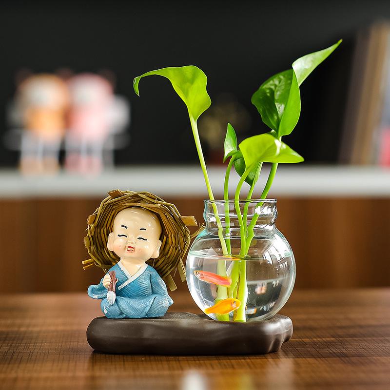 Creative Resin Monk Hydroponic Vase for Home and Office Decor