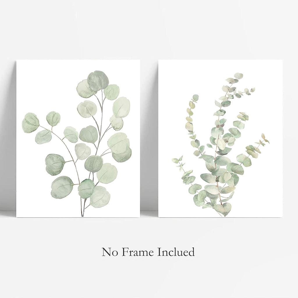 Botanical Boho Bathroom Decor Wall Art Prints, UNFRAMED Sage Green Plants Decor for Bedroom|Office, Minimalist Eucalyptus Leaves Watercolor Art