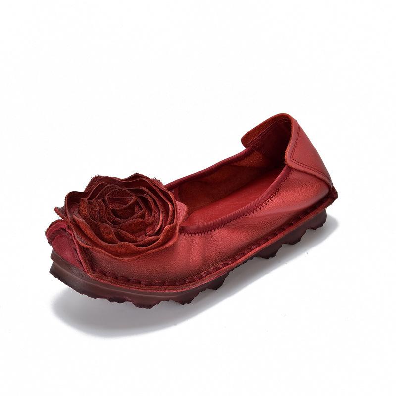 Fashion GKTINOO Retro Women Shoes Loafers Big Flower Soft Soles Casual Low Heel Luxury Shoes Flats Elegant Genuine Leather Ladies Shoes