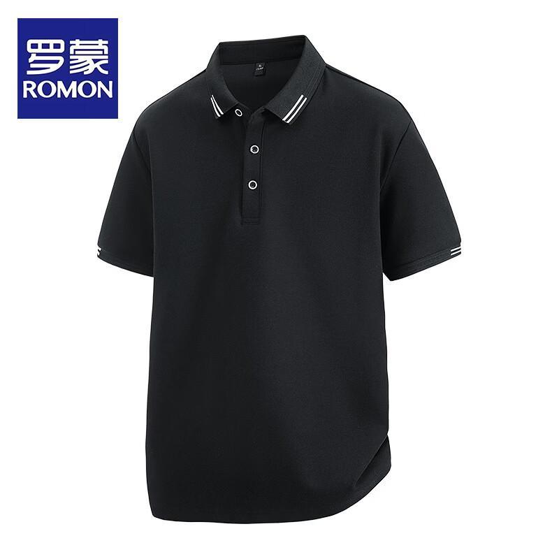 Romon Men s Embroidered Striped Lapel Polo Shirt 2XL
