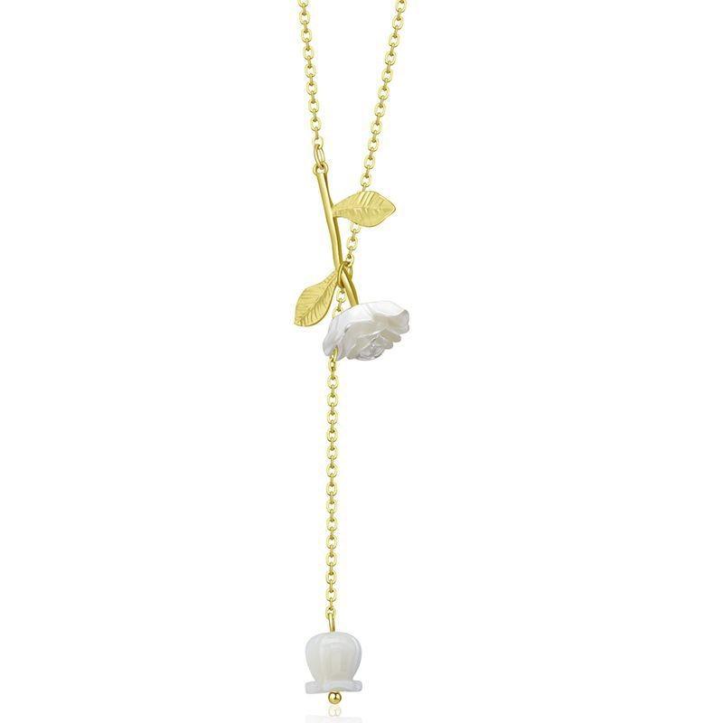 Stylish Springtime White Rose Pendant Necklace In Gold And Silver Women For