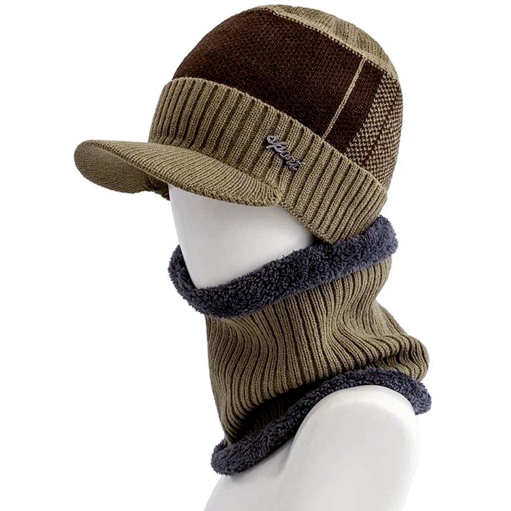 Men Winter Warm Set Classic Plush Fur Lined Winter Hat Male Outdoor Keep Warm Fashion Hat Cap