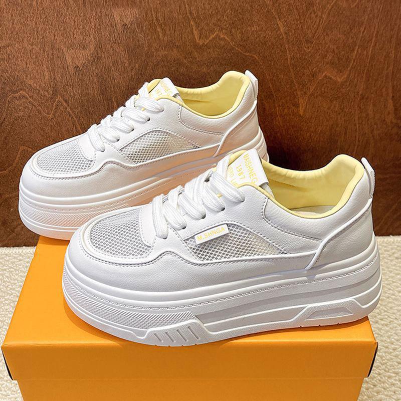 

Летняя дышащая сетчатая обувь, новые модели лета 2025 показывают маленькую ножку, легкие и увеличивающие рост универсальные маленькие белые кроссовки на толстой подошве 40 жёлтый