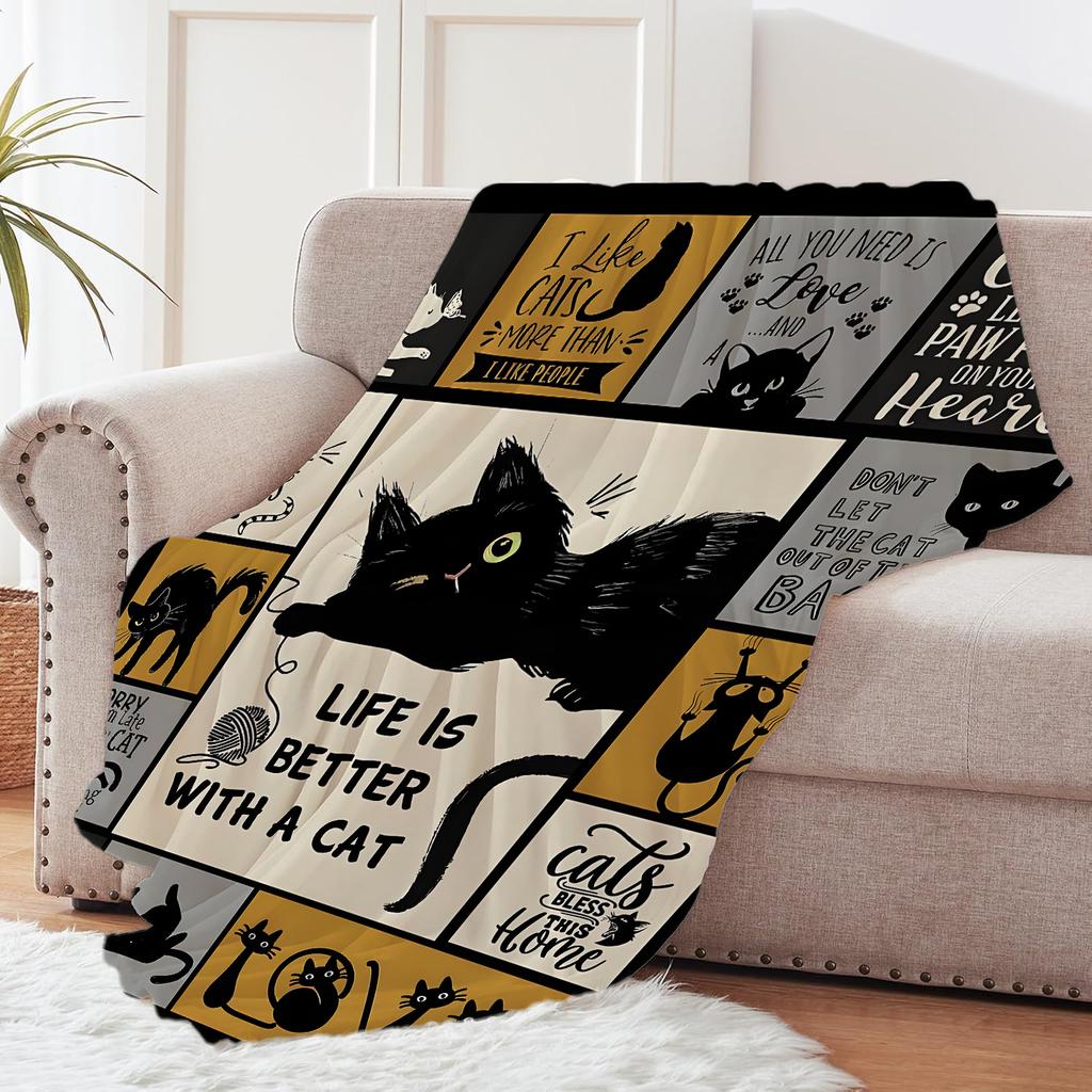 Whimsical Cat Creative Print Flannel Throw Blanket Super Soft Cozy Sofa Nap Blanket Home Blanket Perfect Gift for Cat Lovers
