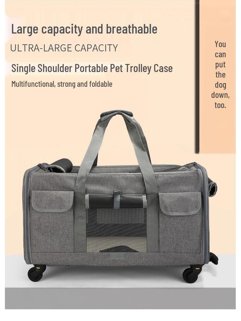 Portable Foldable Pet Trolley Bag: Large Capacity, Breathable Design, Hand-Held for Cats and Large Pets