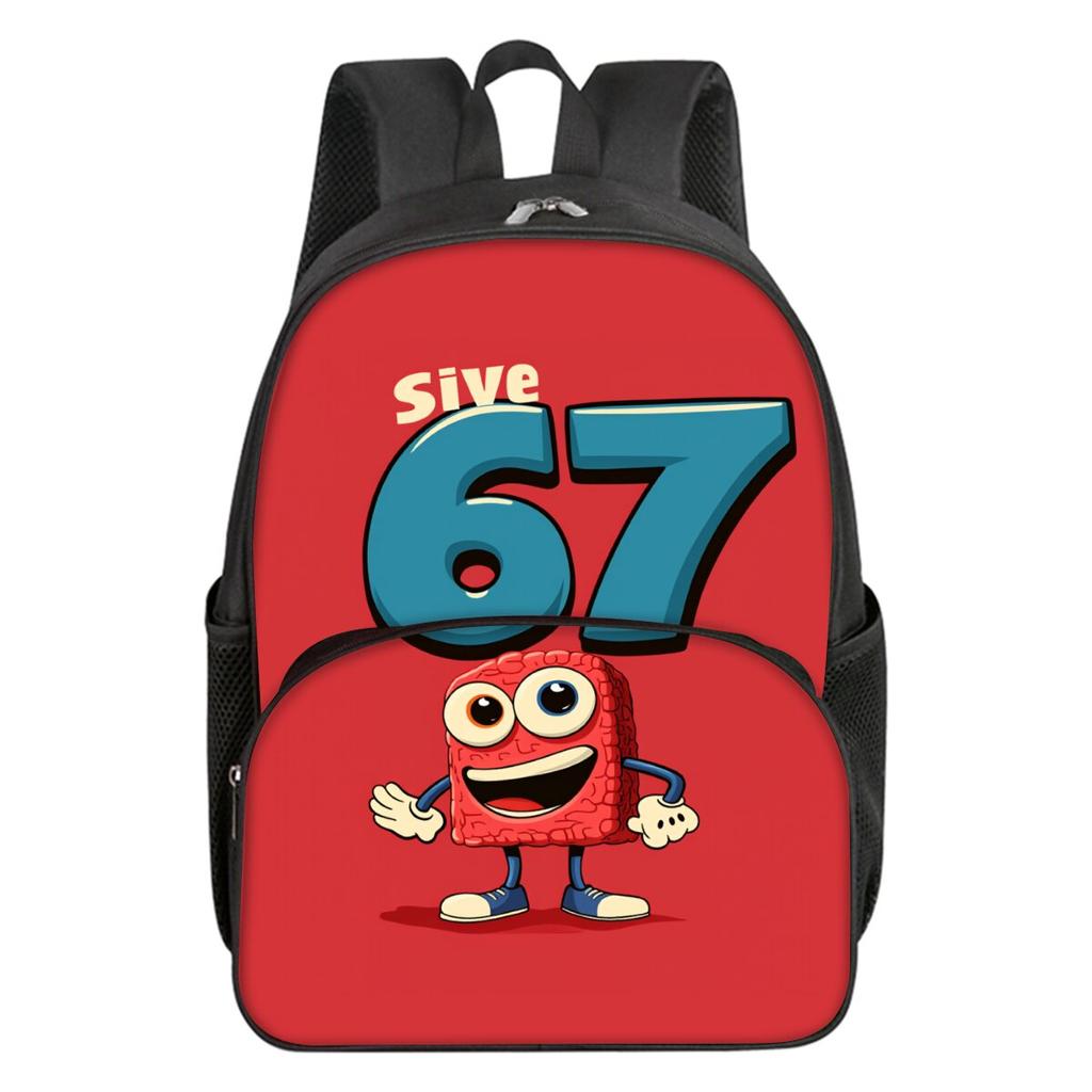 Colorful Number 67 Print Round Front Pocket Backpacks for Boy and Girls Best Gifts 2D Flat Cartoon School Bag for Children