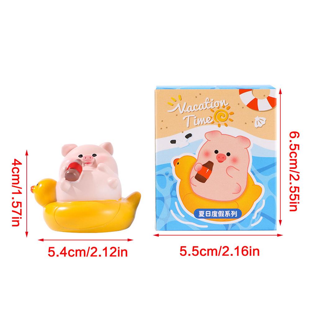 Creative Summer Pig Figurine Beach Themed Desk Decors Resins Animal Miniature Ornament For Home Office Tabletop Shelf