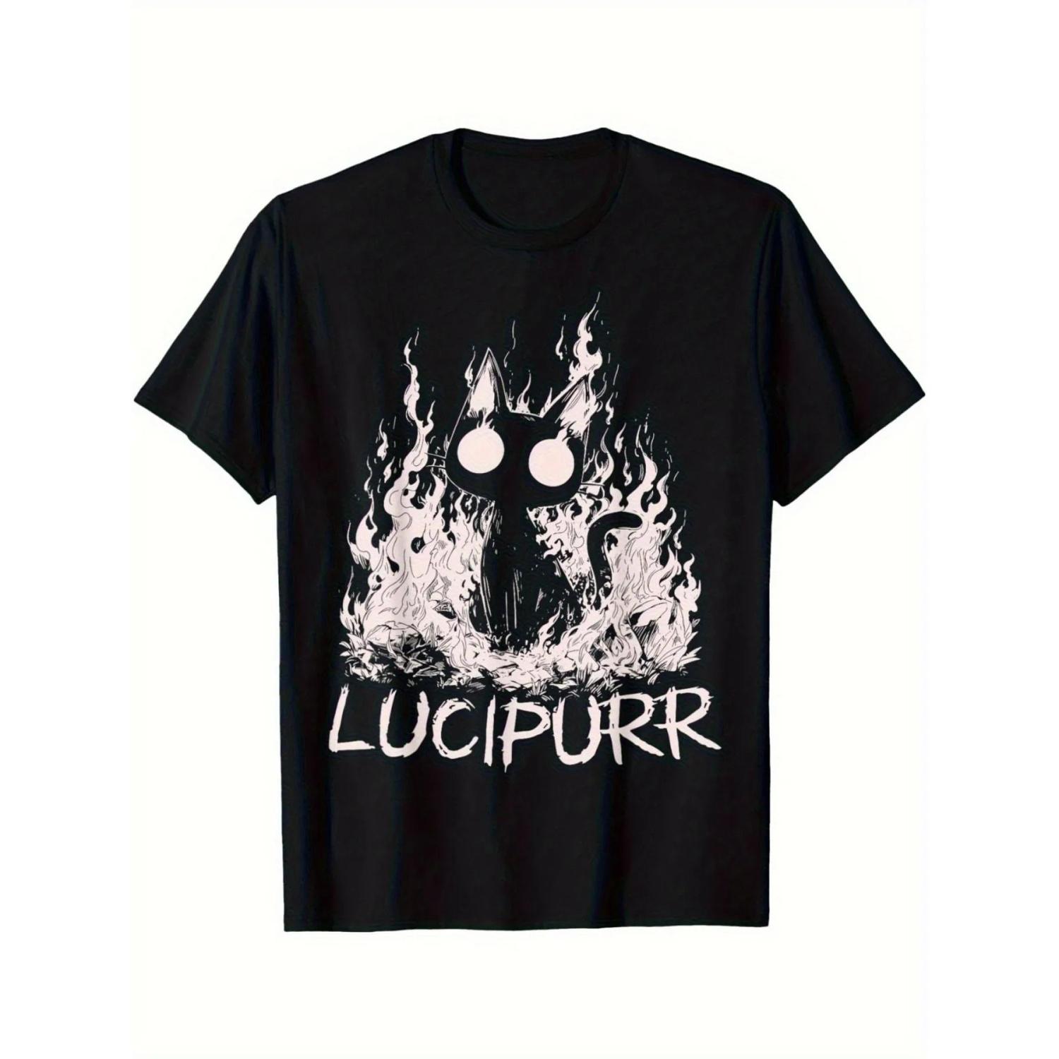 

Cat Graphic Tee Dark Style Short Sleeve T-Shirt Casual Wear Trip Tops S чёрный