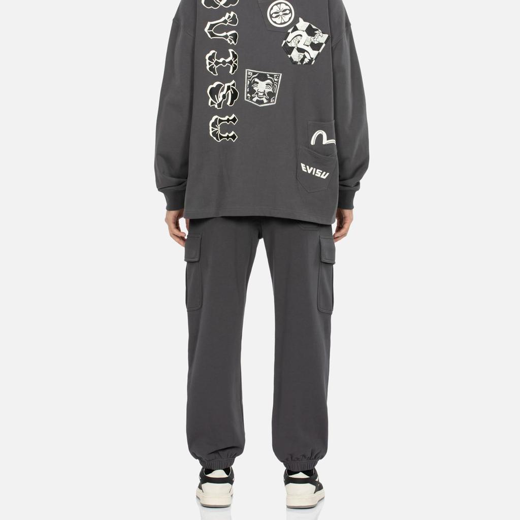 Evisu AW23 Trademark Print Straight Leg Cargo Pants Men pants Dark-Gray 2EAHTM3SP1113STCT