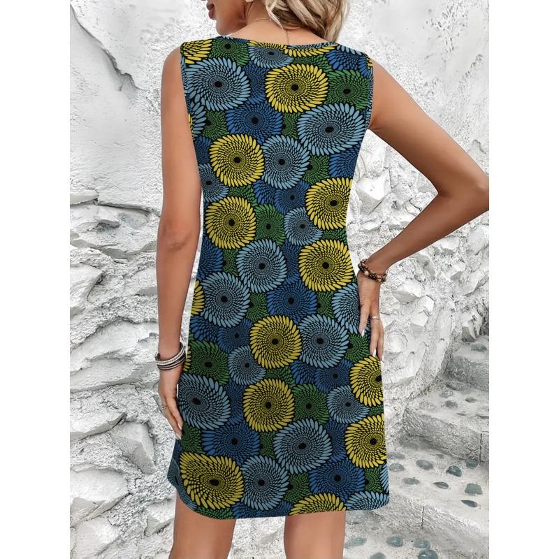 Vestito a Gilet Casual Elegante Traspirante con Scollo Rotondo Stampato Nuovo Stile Gonna Casual da Donna Vestito Midi Senza Maniche da Donna per le Vacanze